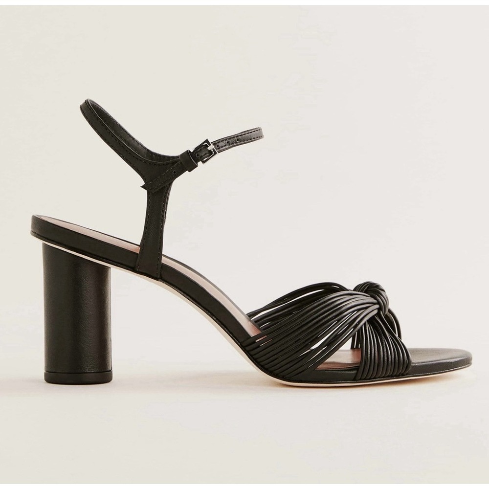 Reformation Petra Heel Sandals Black Strappy Chunky Leather Knot Quiet Luxury